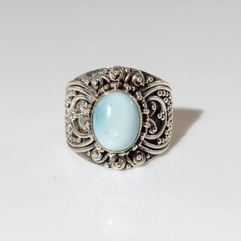 Bali Larimar Ring Sterling Silver Size 6